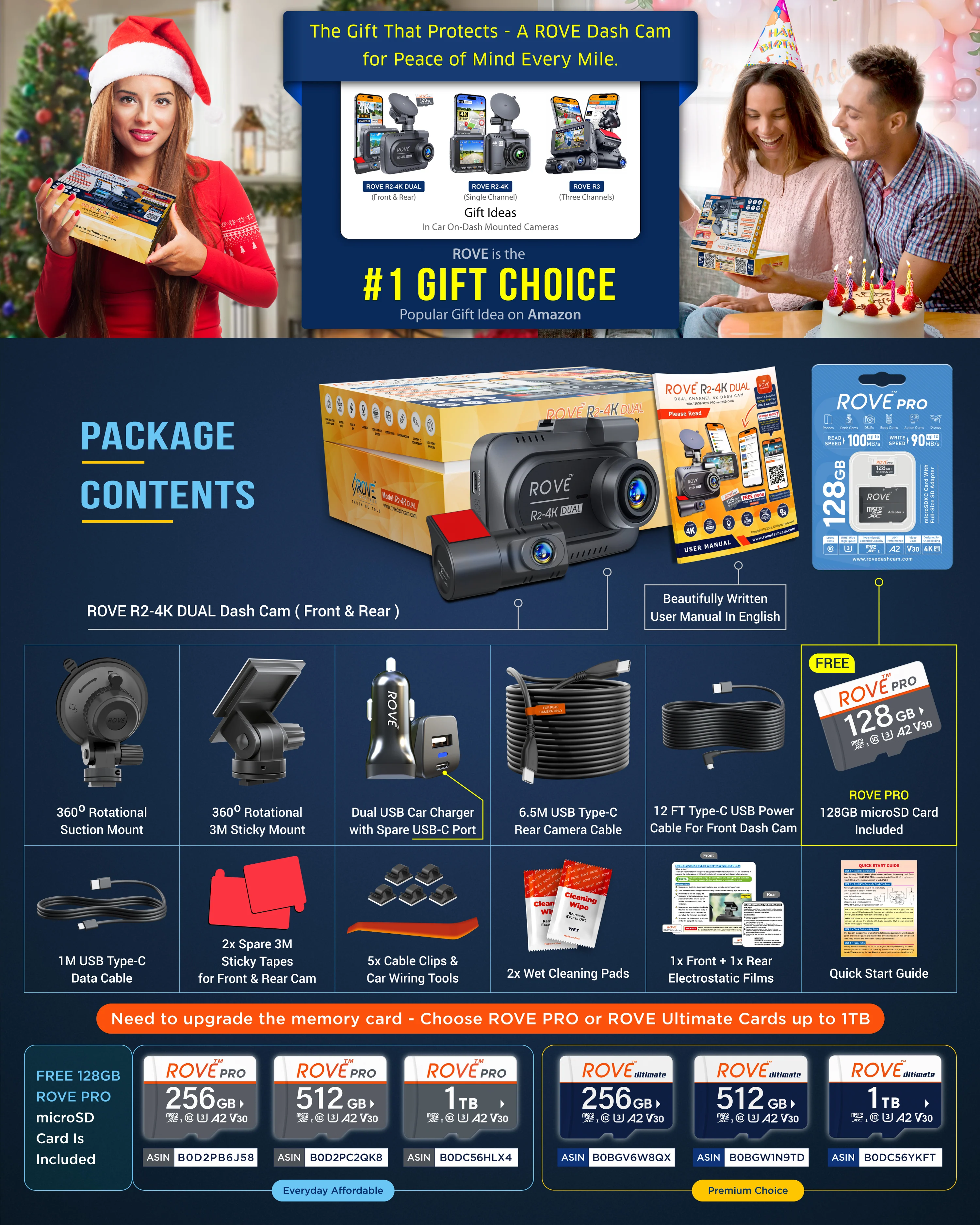 ROVE R2-4K DUAL Dash Cam Front and Rear, STARVIS 2 Sensor, FREE 128GB Card Included, 5G WiFi - Image 6