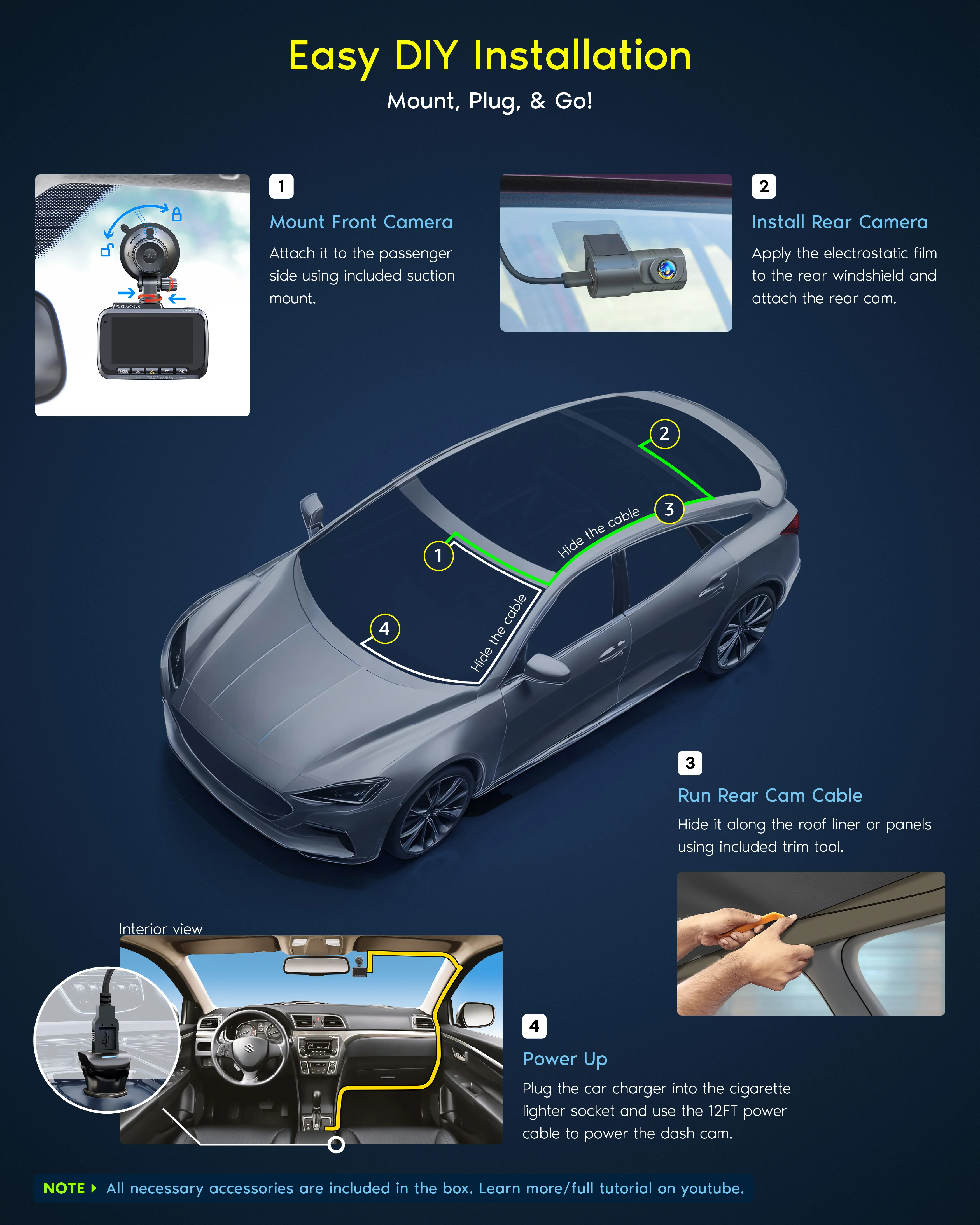 ROVE R2-4K DUAL Dash Cam Front and Rear, STARVIS 2 Sensor, FREE 128GB Card Included, 5G WiFi - Image 7