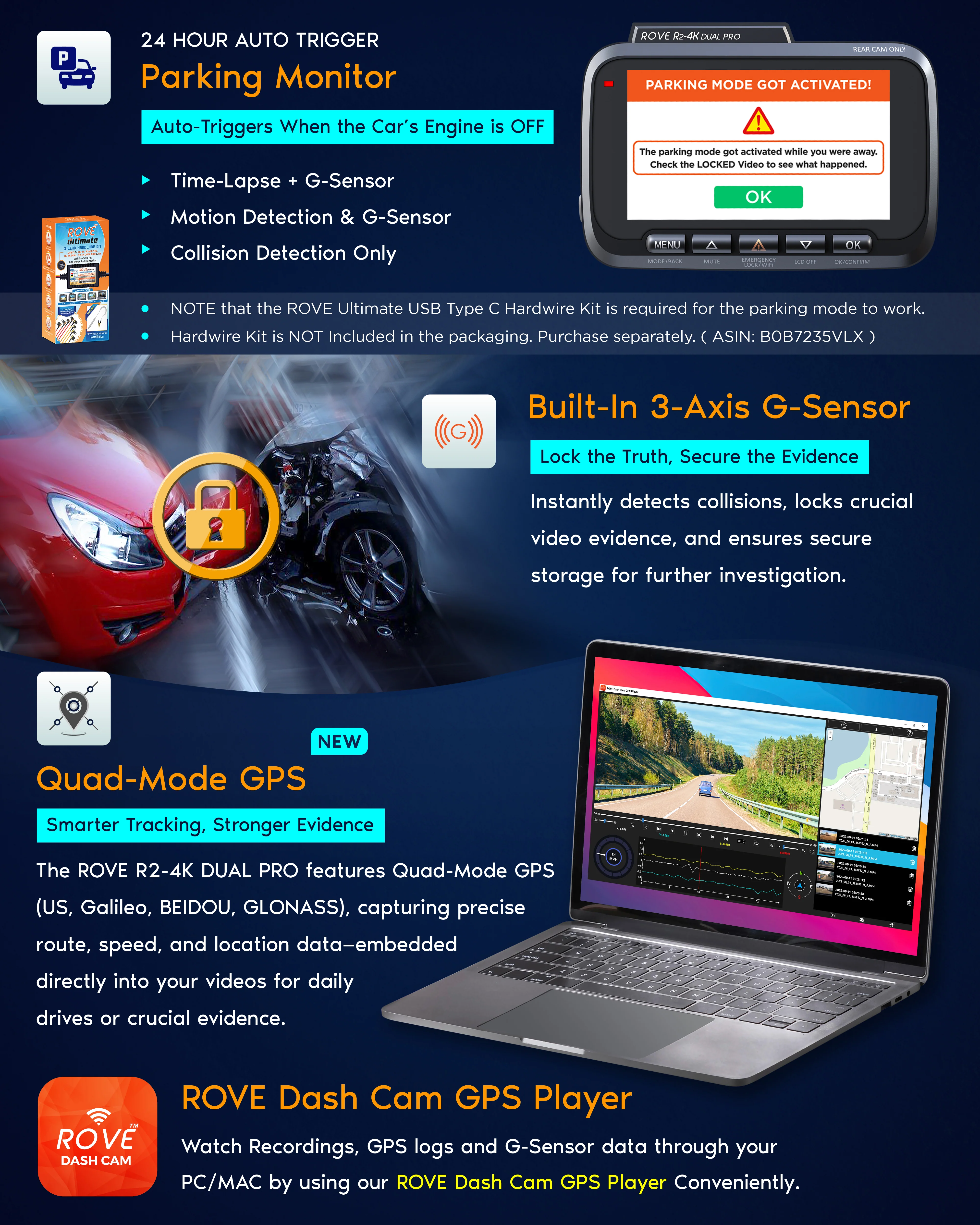 ROVE R2-4K DUAL PRO Dash Cam Front & Rear | True 4K + 2K | Dual STARVIS 2 IMX678 + IMX675 CMOS Sensors | 5GHz WiFi 6 | FREE 128GB Card & CPL | 24Hr Parking Mode - Image 8