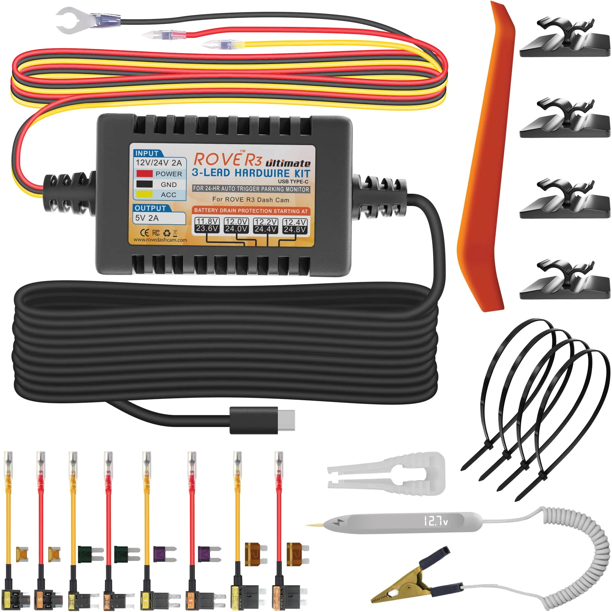 3 x ROVE Ultimate 3-Lead USB Type-C Hardwire Kit | for ROVE R2, R2 PRO, R2 DUAL and R3 Dash Cam | Check Compatibility Image Before Purchasing - Image 3