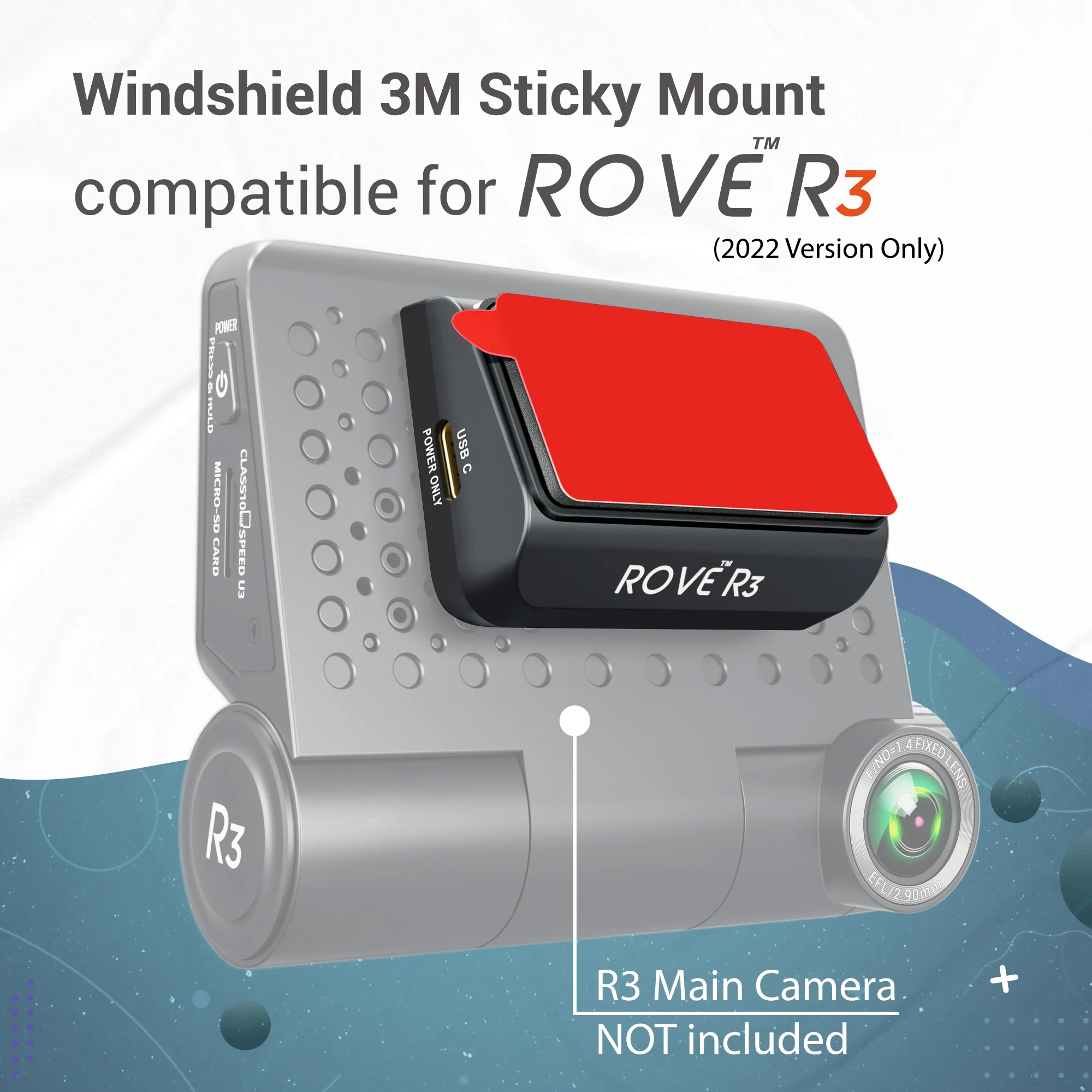 3M Slide Mount For ROVE R3 Dash Cam 2022 Version - Original Spare Mount + 1x Free Easy Peel - Image 3