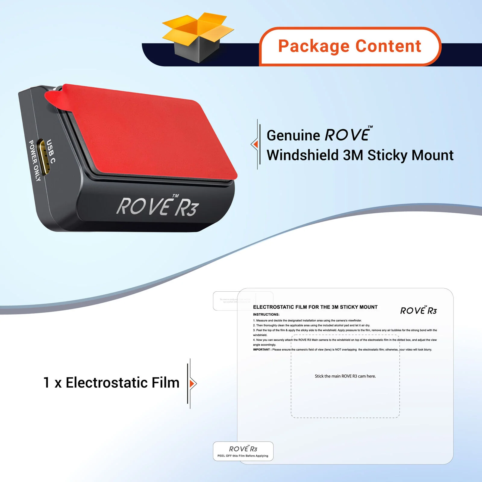 3M Slide Mount For ROVE R3 Dash Cam 2022 Version - Original Spare Mount + 1x Free Easy Peel - Image 6