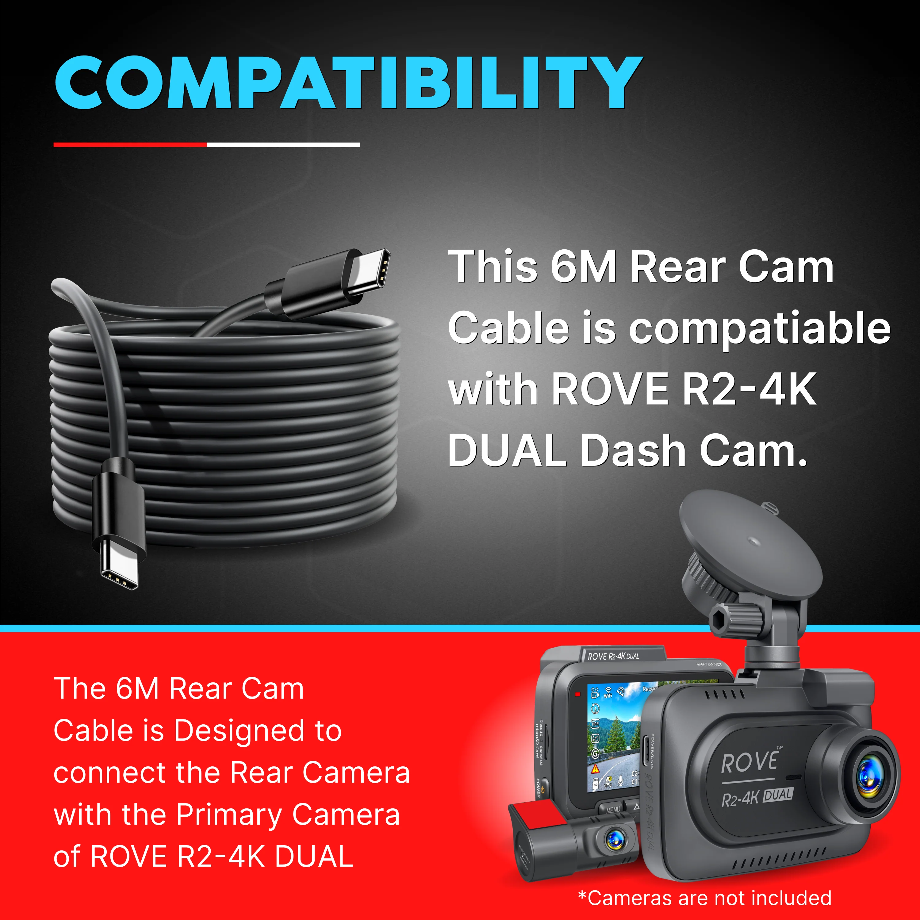ROVE Ultimate 6M Rear Camera Cable for R2-4K DUAL Dash Cam - Ultimate Connectivity Solution - Image 5