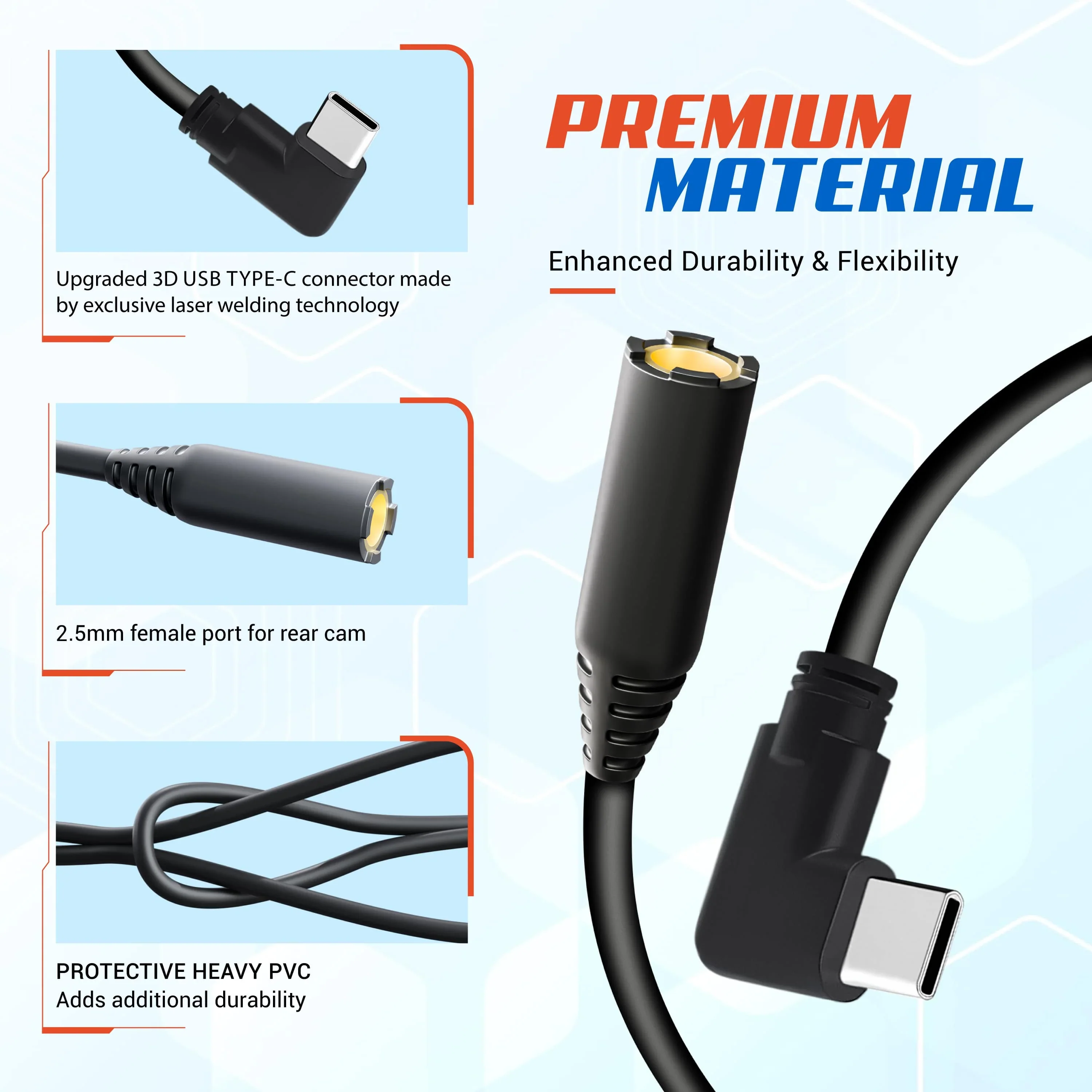Spare 6M / 19.6FT USB Type C to 2.5mm Female Port Rear Camera Cable for ROVE R3 Dash Cam | Compatible Only with Purchases Made Before November 2023 | Check Compatibility Image Before Purchasing - Image 3