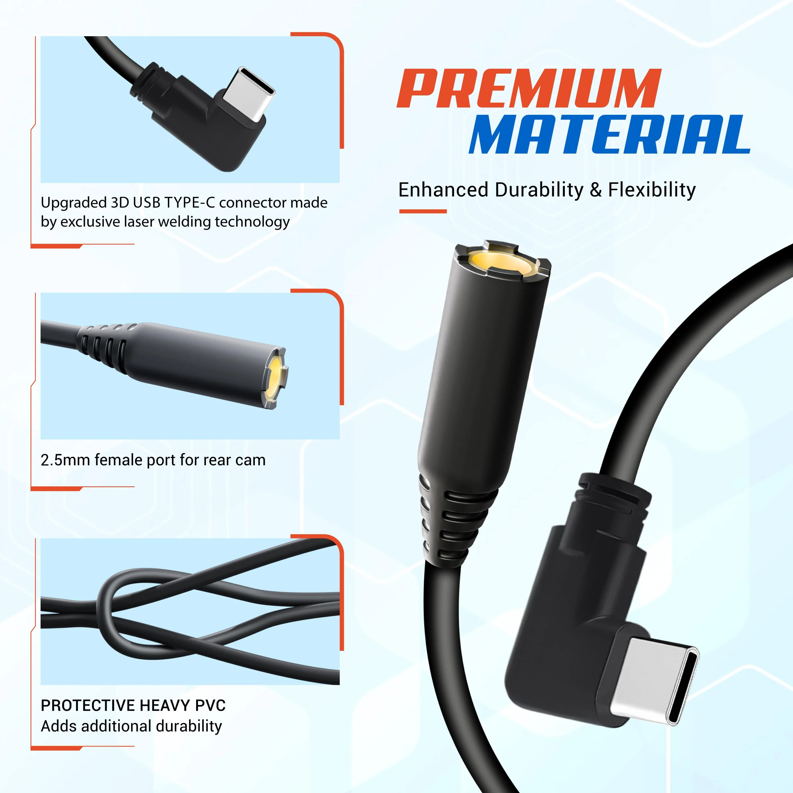 29.5FT/9m USB-C to 2.5mm port Extra Long Cable for ROVE R3 Rear Camera (for mini RV, Camper, Trucks and Large Vehicles) | Check Compatibility Image Before Purchasing - Image 3
