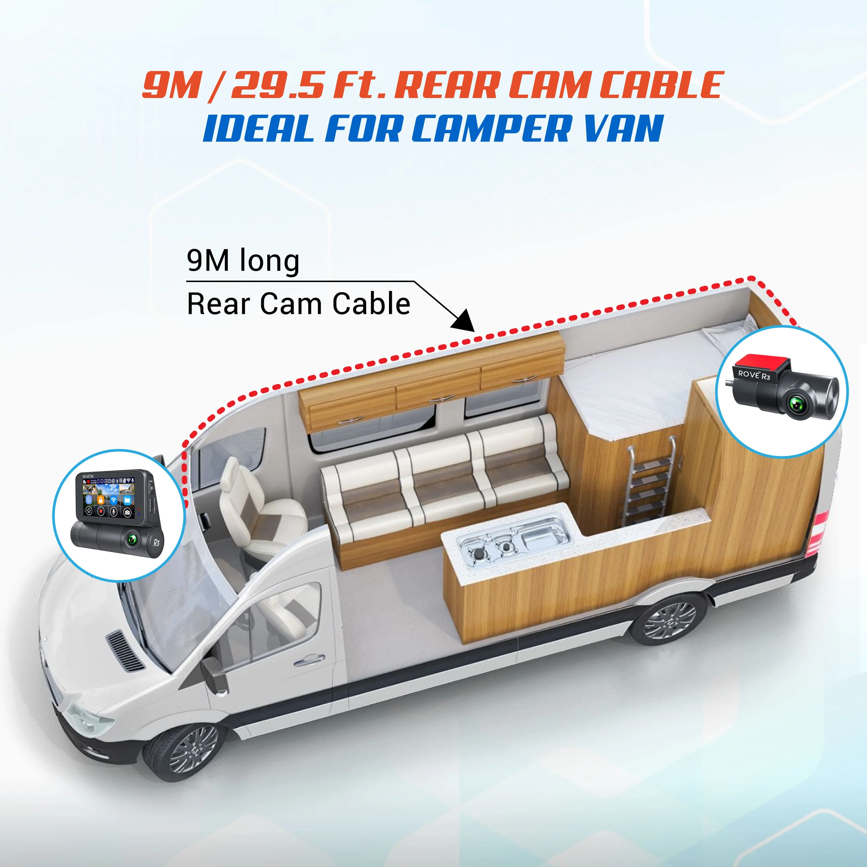 29.5FT/9m USB-C to 2.5mm port Extra Long Cable for ROVE R3 Rear Camera (for mini RV, Camper, Trucks and Large Vehicles) | Check Compatibility Image Before Purchasing - Image 5