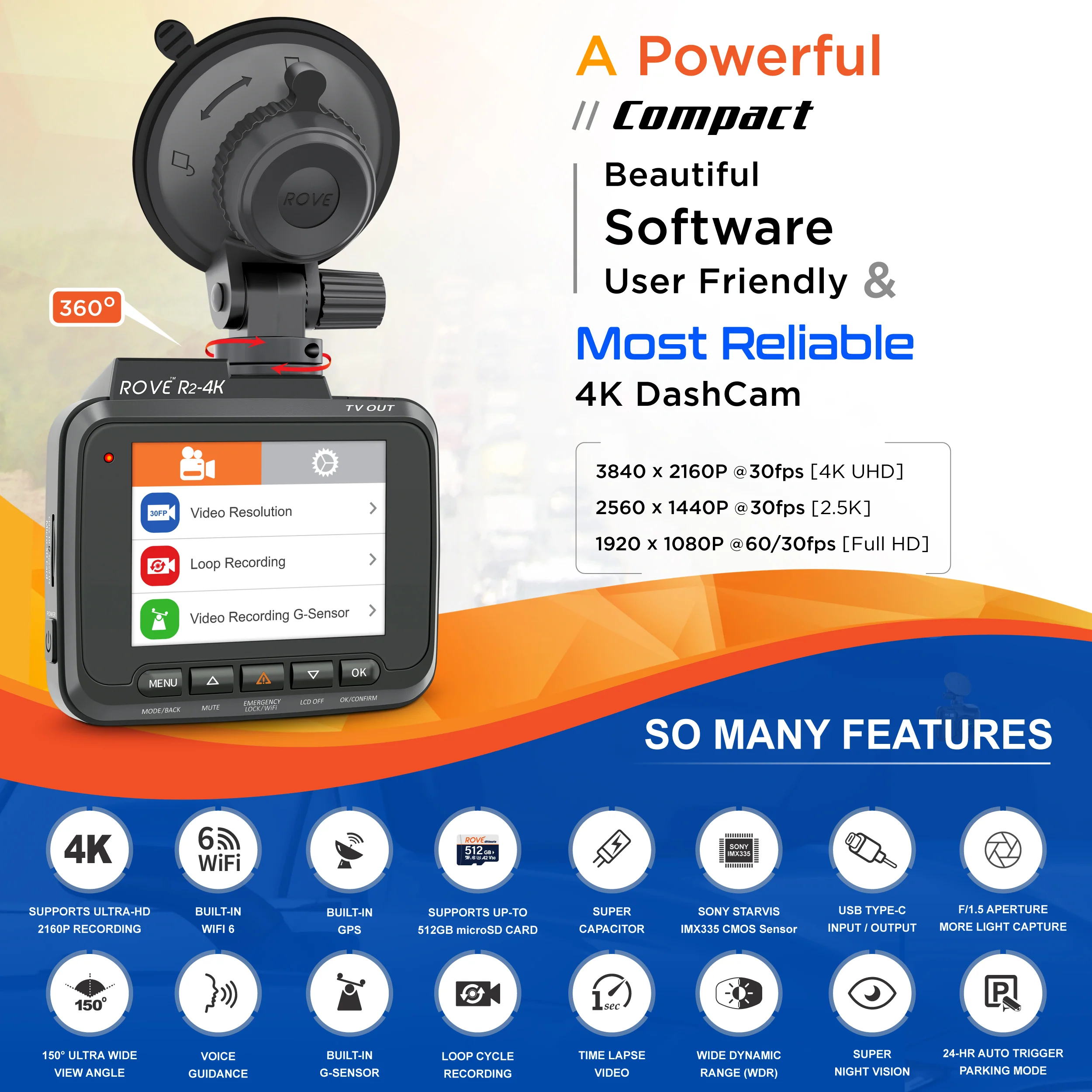 ROVE R2-4K Dash Cam 4K Ultra HD 2160P Dash Board Camera Built In Wi-Fi 6 & GPS - Special Offer - Image 3