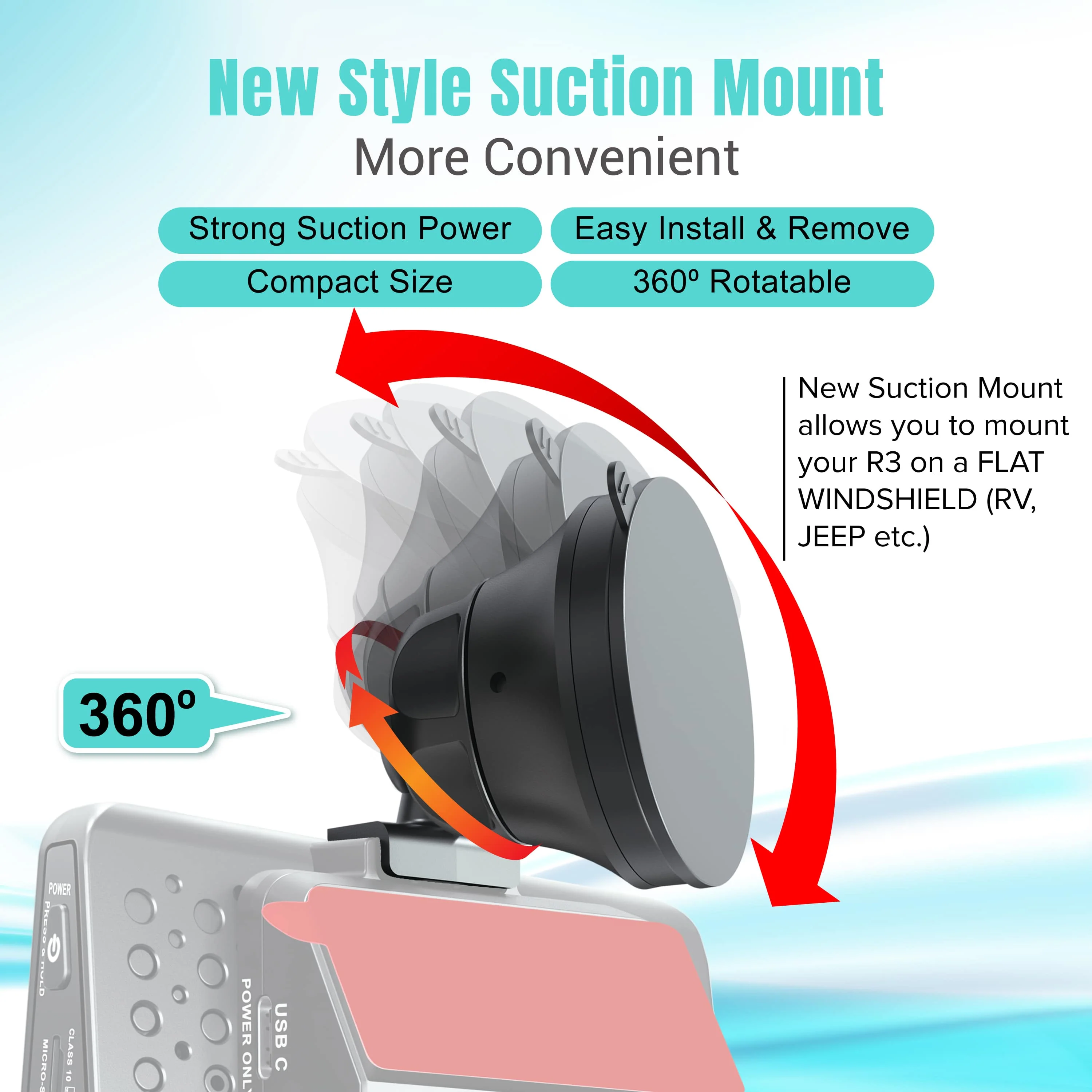 R3 Mount Bundle - R3 Suction Mount + Magnetic Mount with Built-In GPS + 2x Free Easy Peel Electrostatic Film + 2x 3M Sticky Tapes | Check Compatibility Image Before Purchasing - Image 3