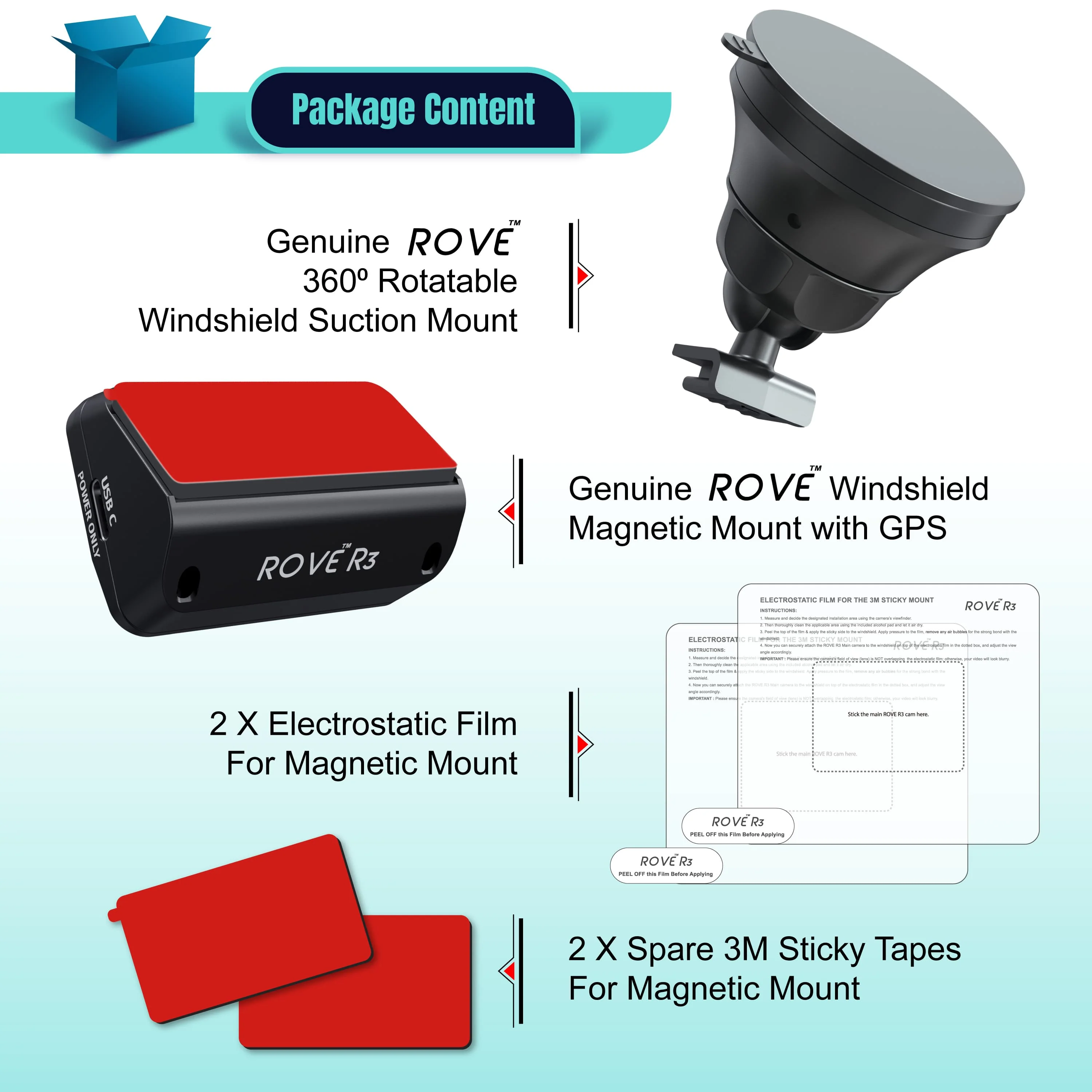 R3 Mount Bundle - R3 Suction Mount + Magnetic Mount with Built-In GPS + 2x Free Easy Peel Electrostatic Film + 2x 3M Sticky Tapes | Check Compatibility Image Before Purchasing - Image 6