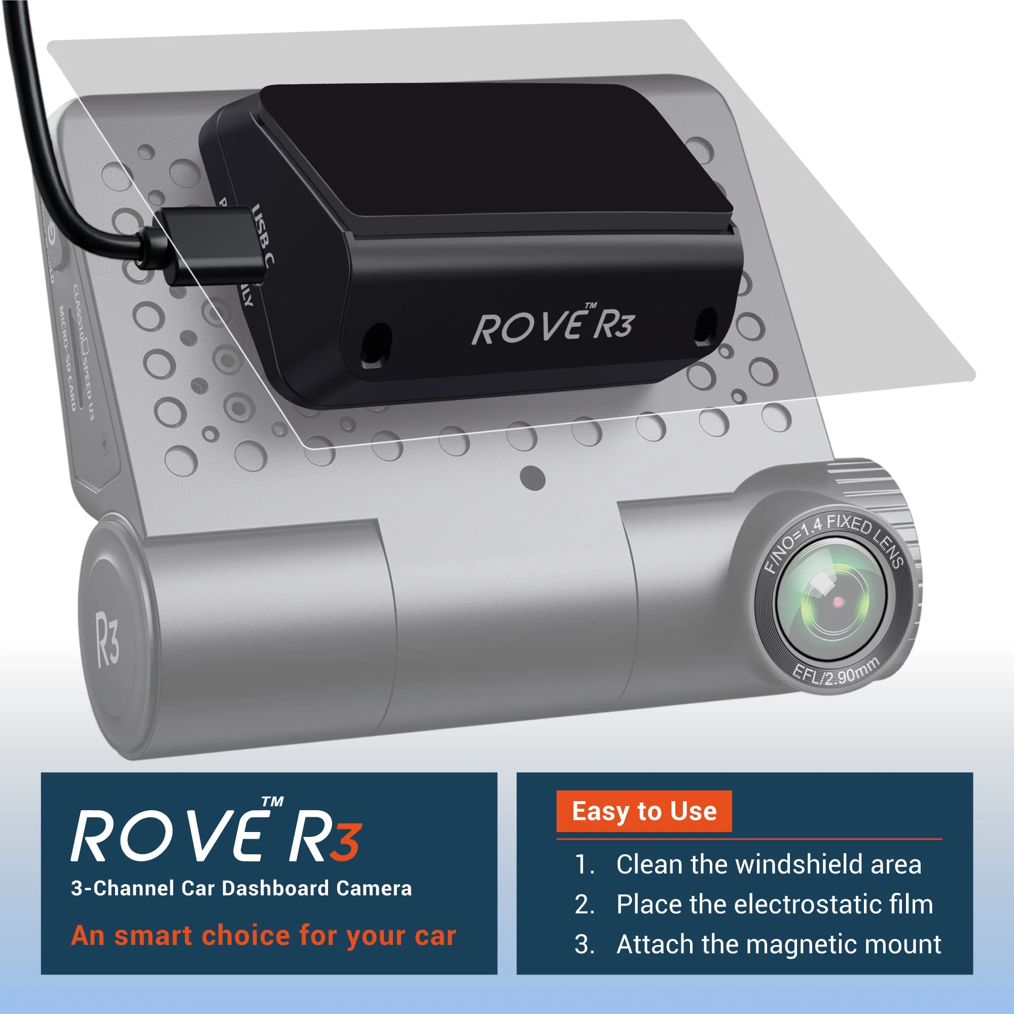 R3 Magnetic Mount with Built-in GPS - Magnetic Mount for Rove R3 + 2x Free Easy Peel Electrostatic Film - Image 5