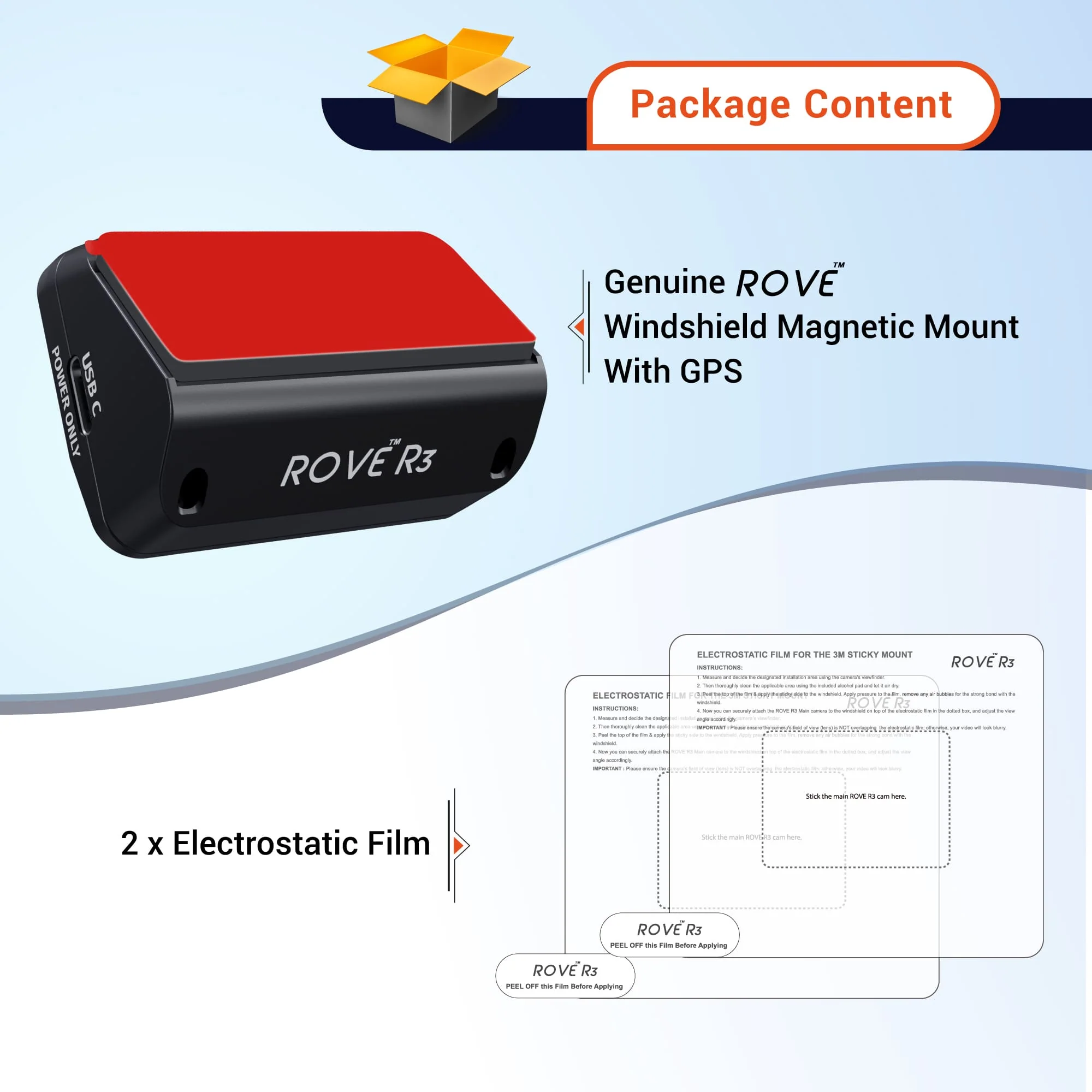 R3 Magnetic Mount with Built-in GPS - Magnetic Mount for Rove R3 + 2x Free Easy Peel Electrostatic Film - Image 6