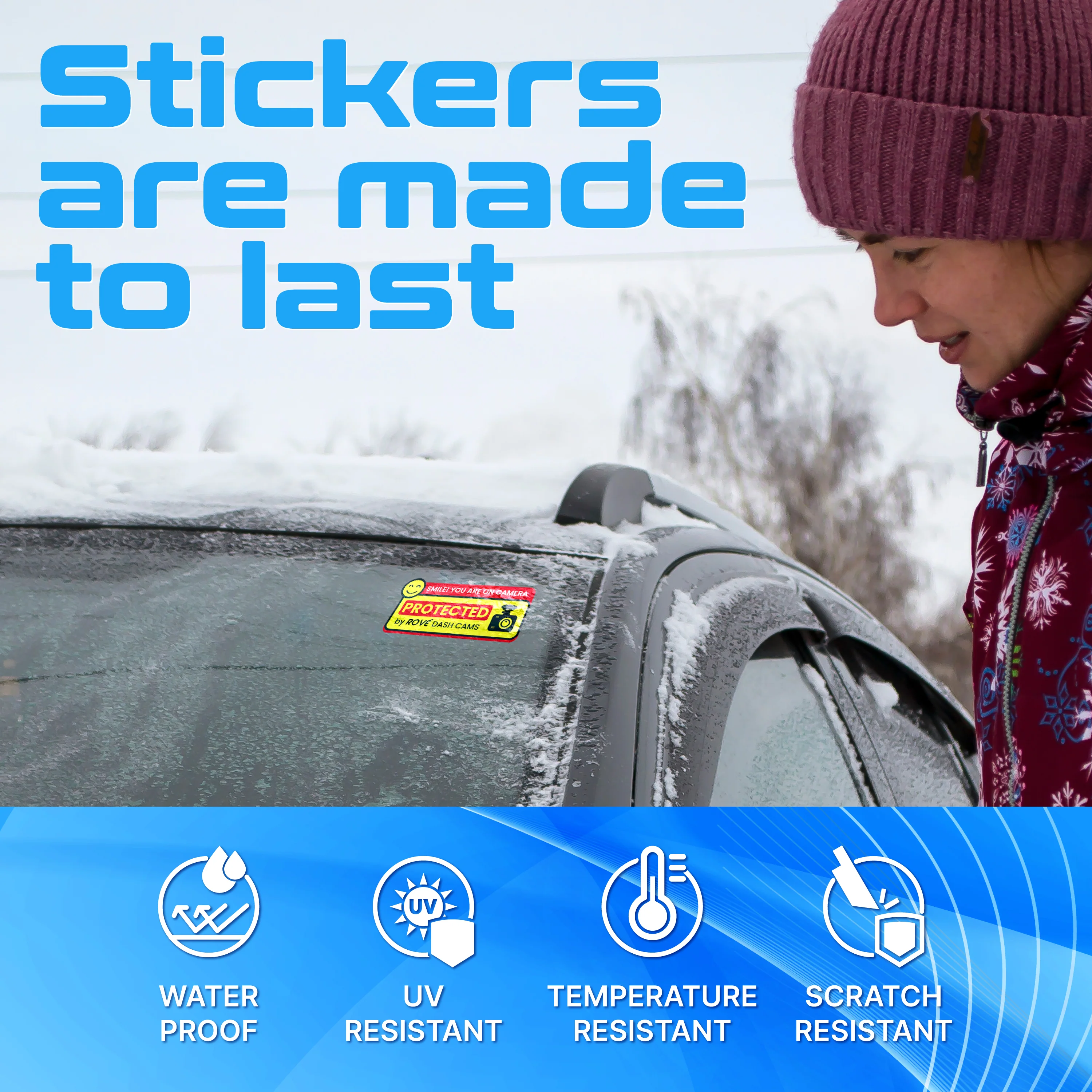ROVE Dash Cam Window/Bumper Sticker – "Smile! You Are on Camera" | Double-Sided, Weatherproof & Residue-Free - Image 5