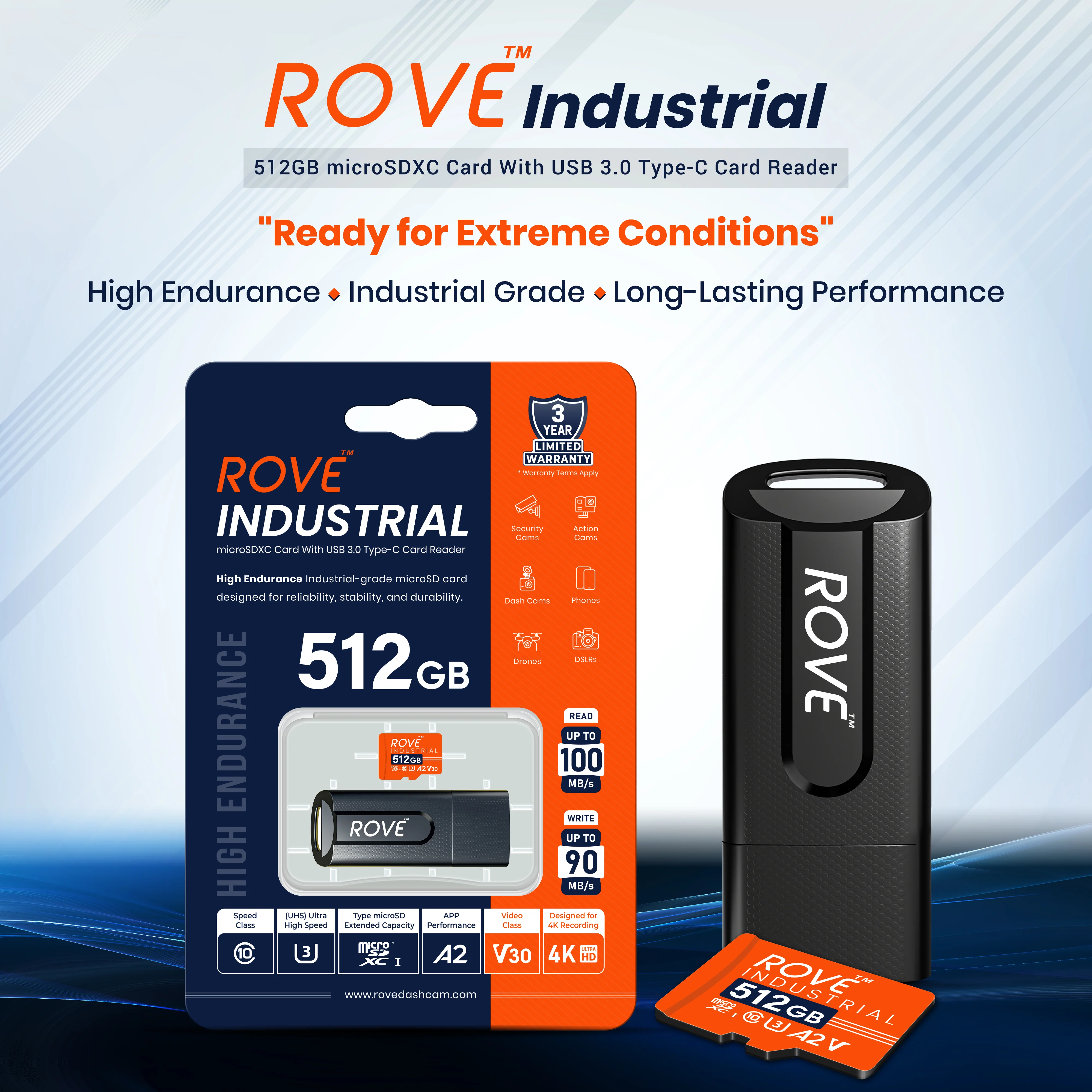 ROVE Industrial 128GB/256GB/512GB/1TB Micro SD Card with USB 3.0 Type C Card Reader, High Endurance microSDXC Memory Card 100MB/s Read Speed, C10, U3, V30, 4K, A2 for Dash Cam, Android Smart Phones, Tablets, Games - Image 7