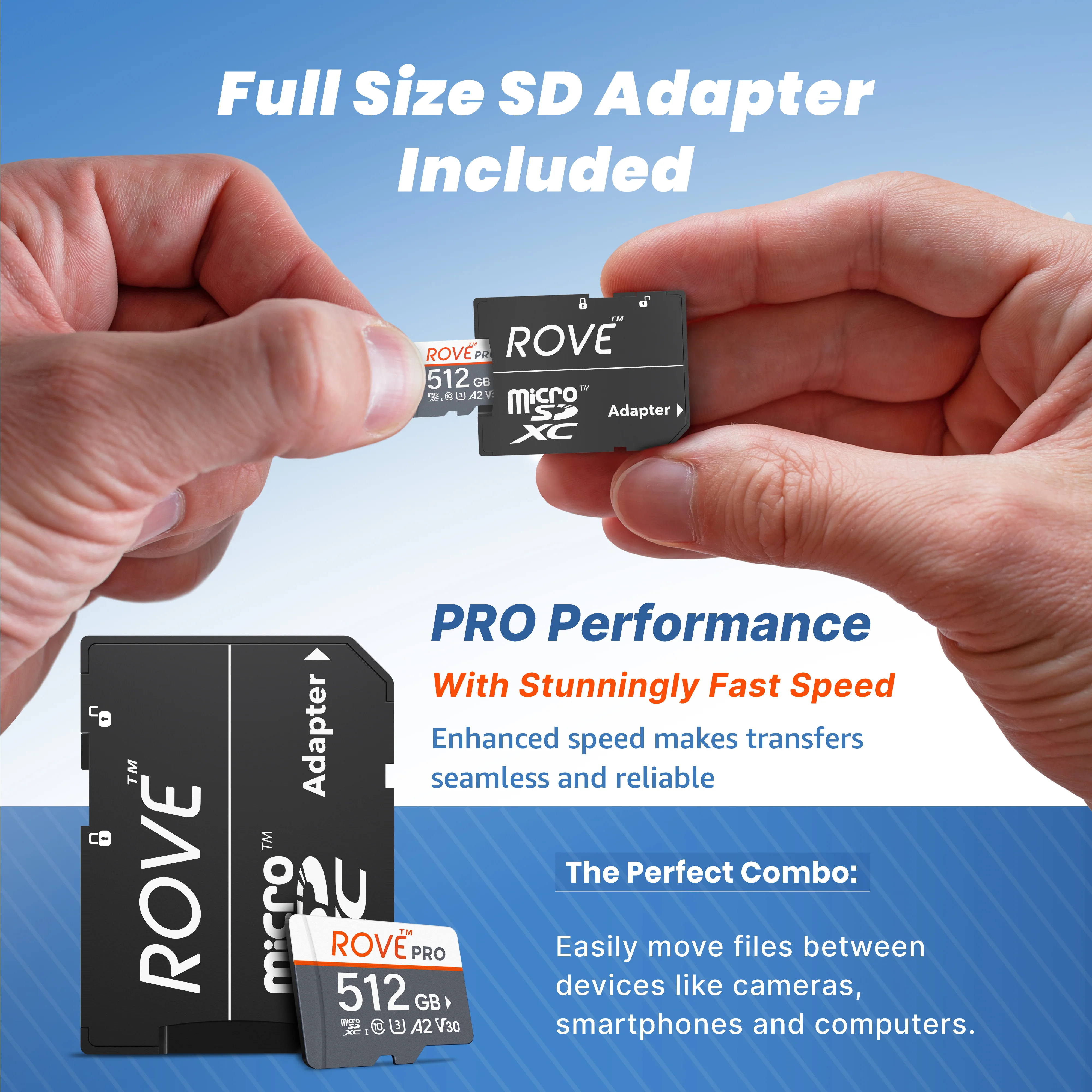 ROVE PRO 128GB/256GB/512GB/1TB Micro SDXC Memory Card with Full-Size SD Adapter, C10, U3, A2, Up to 100 MB/s Read Speed, 90 MB/s Write Speed - Image 3