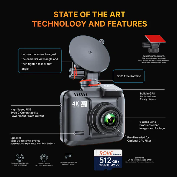 ROVE R2-4K Dash Cam Bundle | FREE ROVE PRO 128 GB microSD Card - Image 10