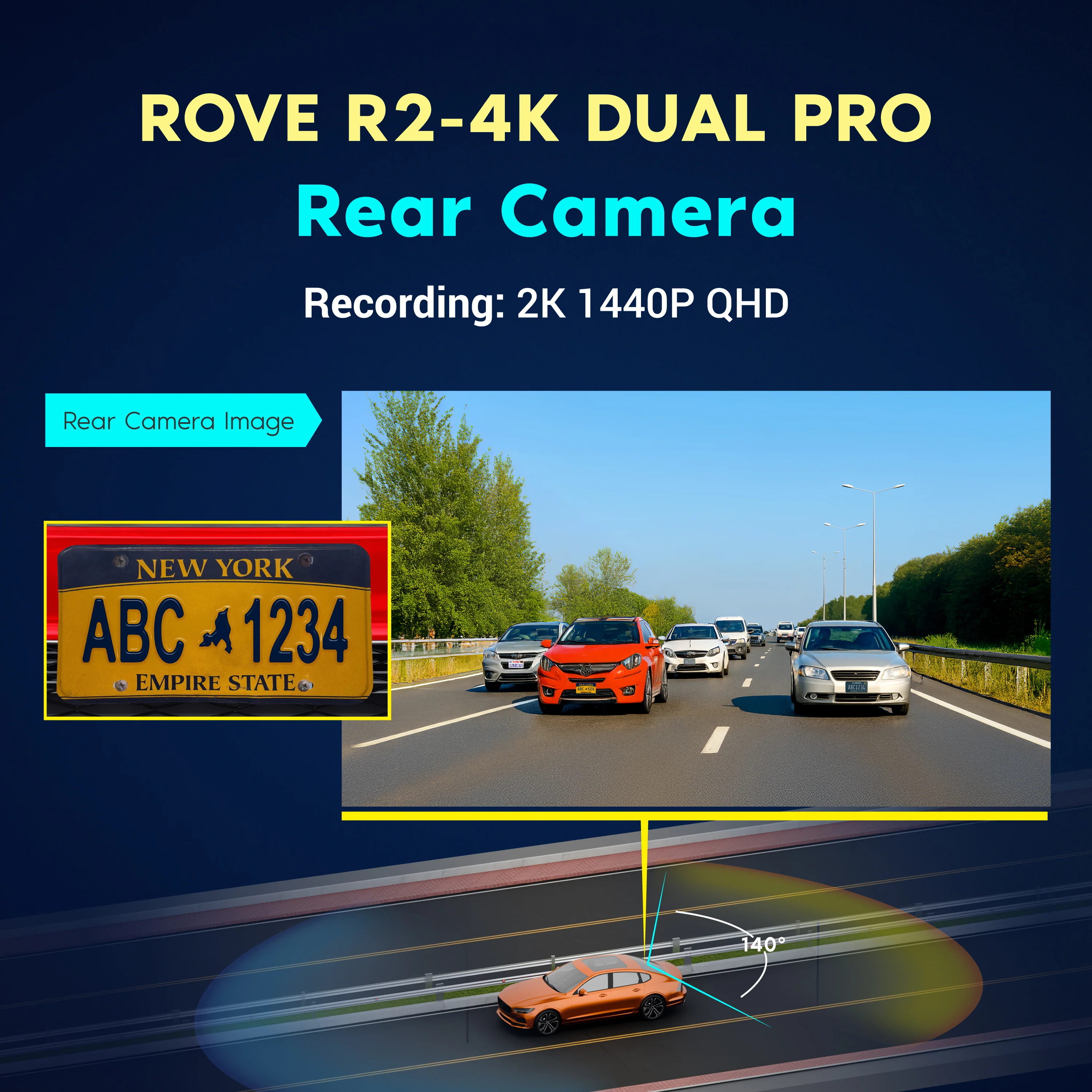 ROVE R2-4K DUAL PRO Rear Camera – 2K 1440P Recording, STARVIS 2 Sensor, F1.55 Aperture & 140° Wide Angle - Image 3