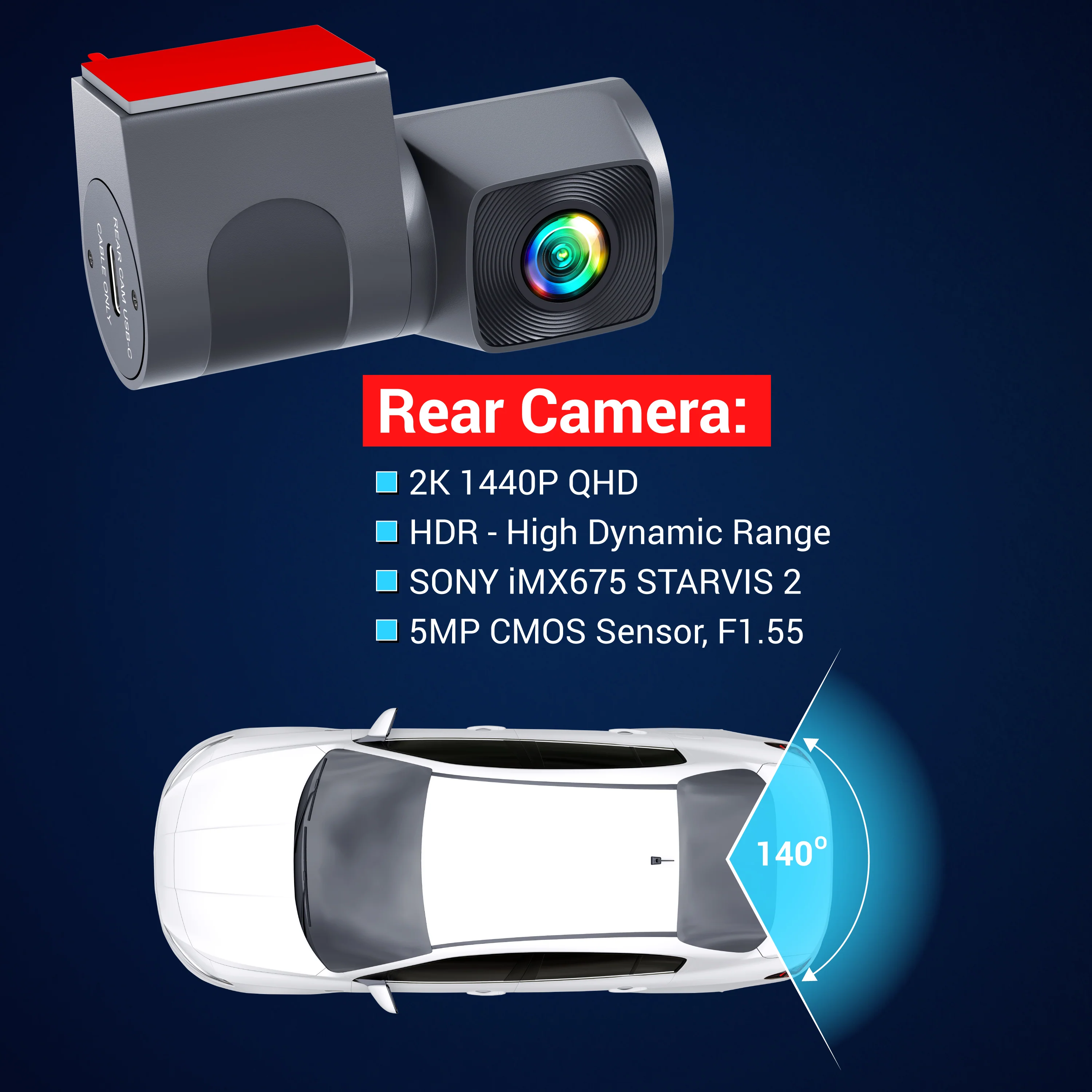 ROVE R2-4K DUAL PRO Rear Camera – 2K 1440P Recording, STARVIS 2 Sensor, F1.55 Aperture & 140° Wide Angle - Image 4