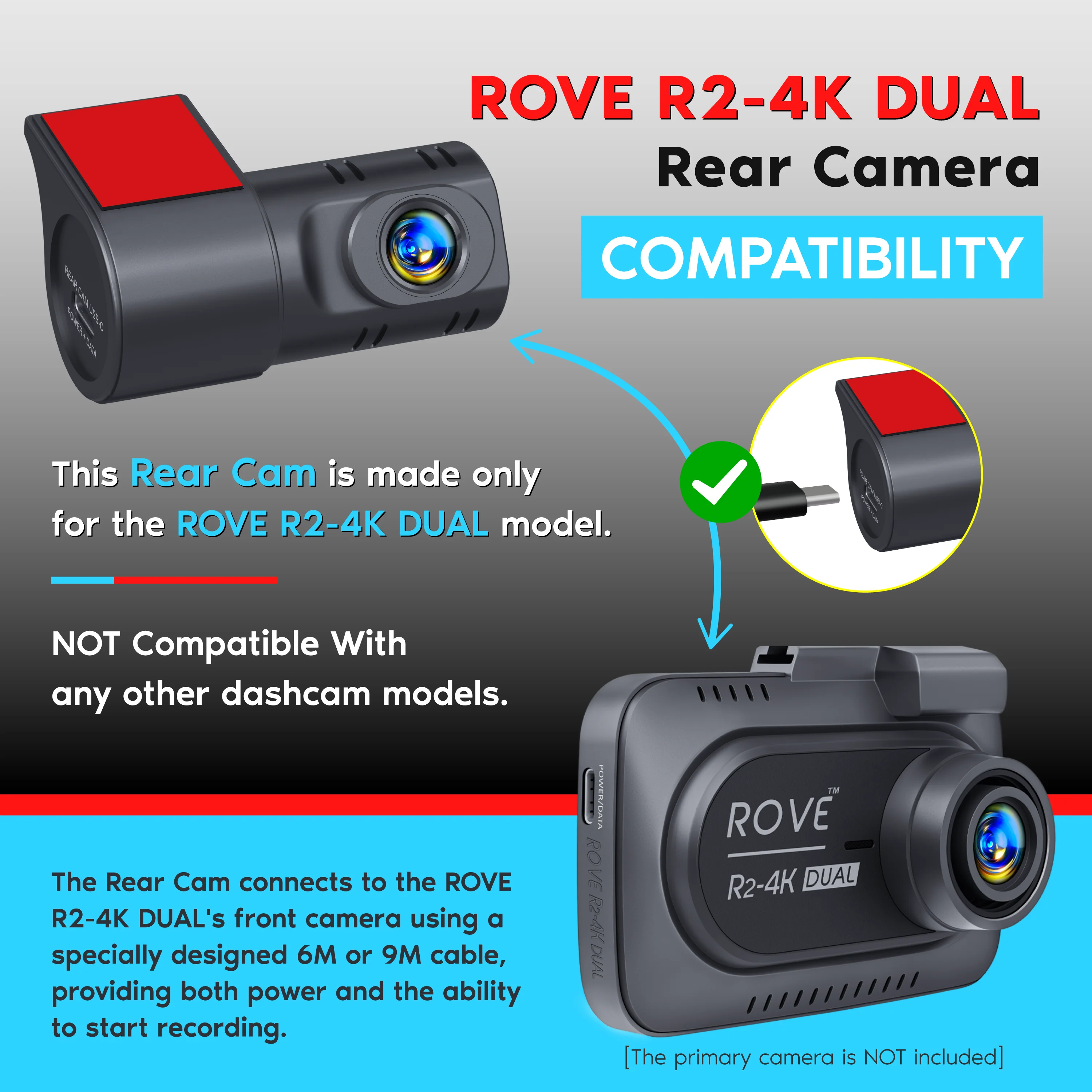 ROVE R2-4K DUAL Rear Camera - Full HD 1080P Recording, F1.8 Aperture and 140-Degree A+ Wide Angle - Image 2