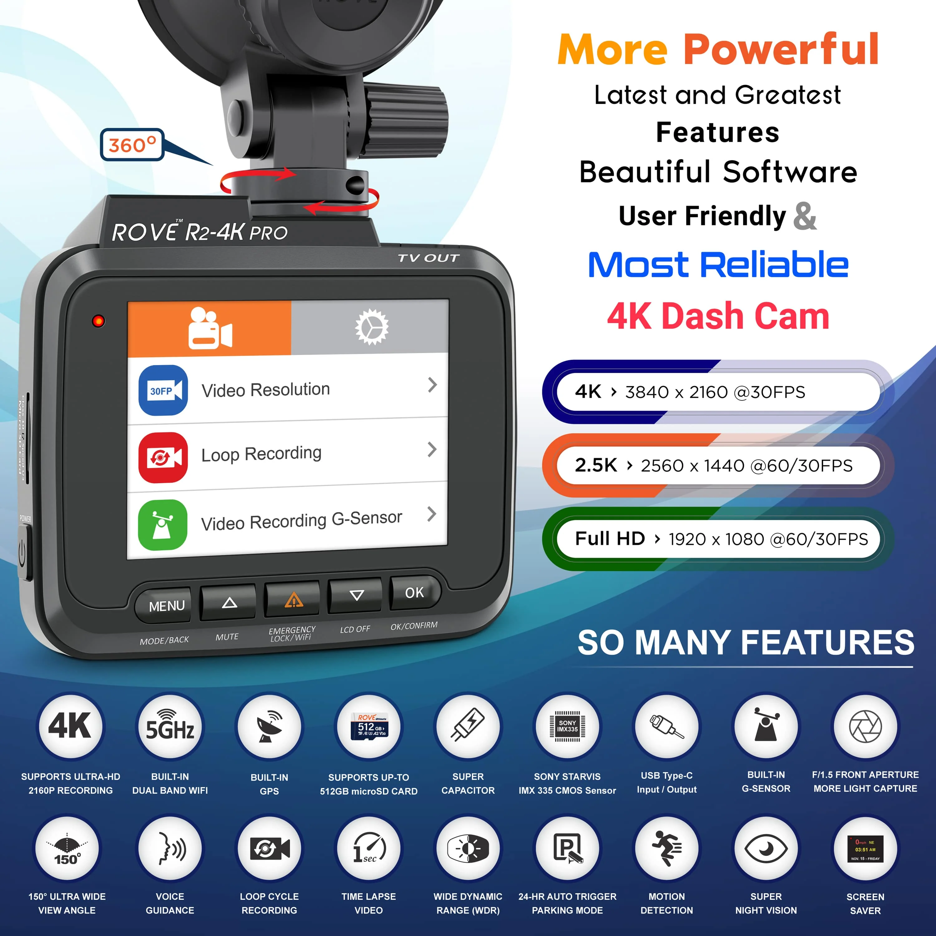 [Open Box] ROVE R2-4K Pro Dash Cam - Returned Item within their 1st 30-days - Image 3