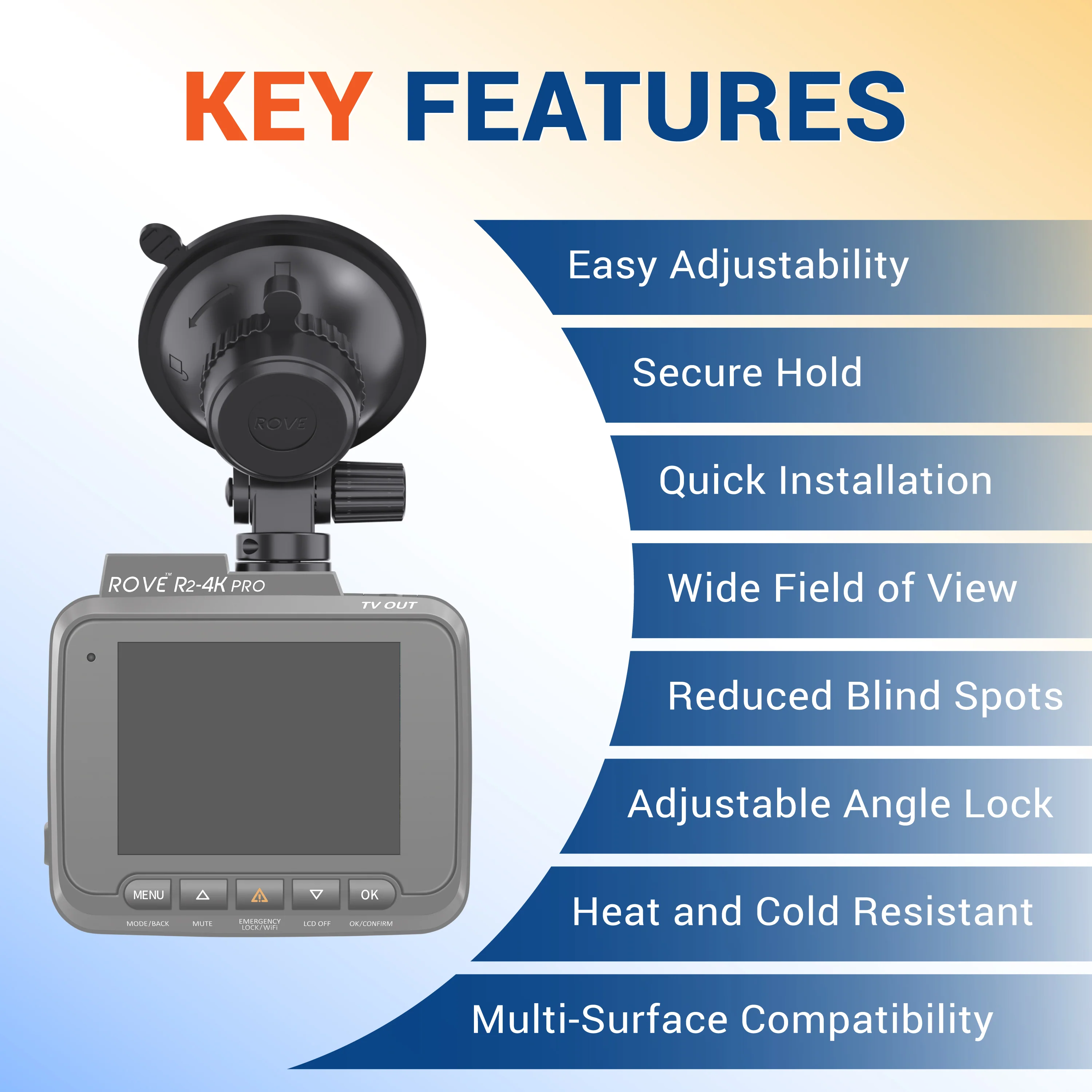 ROVE Suction Cup Mount for R2-4K, R2-4K PRO, R2-4K DUAL, and R2-4K DUAL PRO Dash Cam Models - Image 3