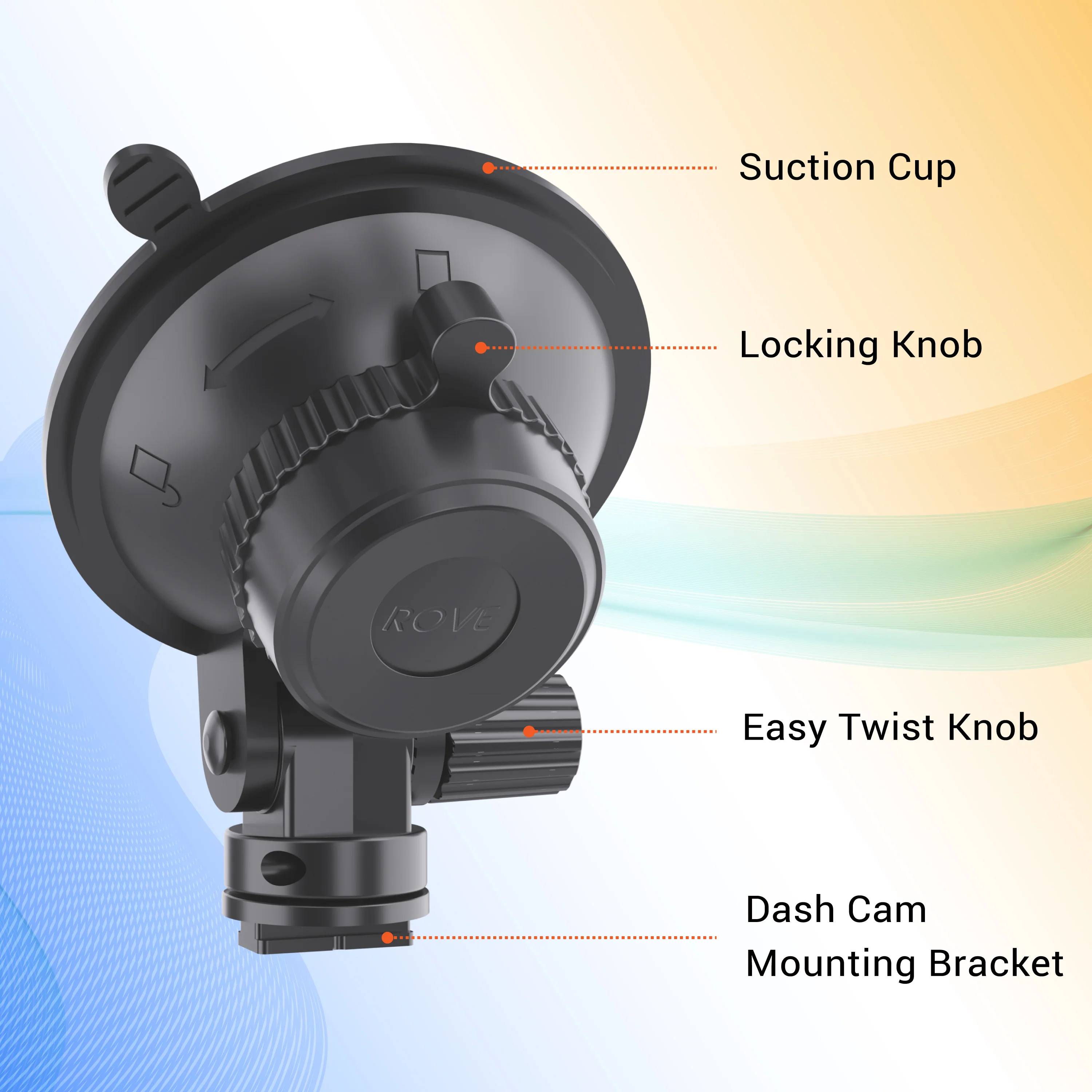 ROVE Suction Cup Mount for R2-4K, R2-4K PRO, R2-4K DUAL, and R2-4K DUAL PRO Dash Cam Models - Image 4