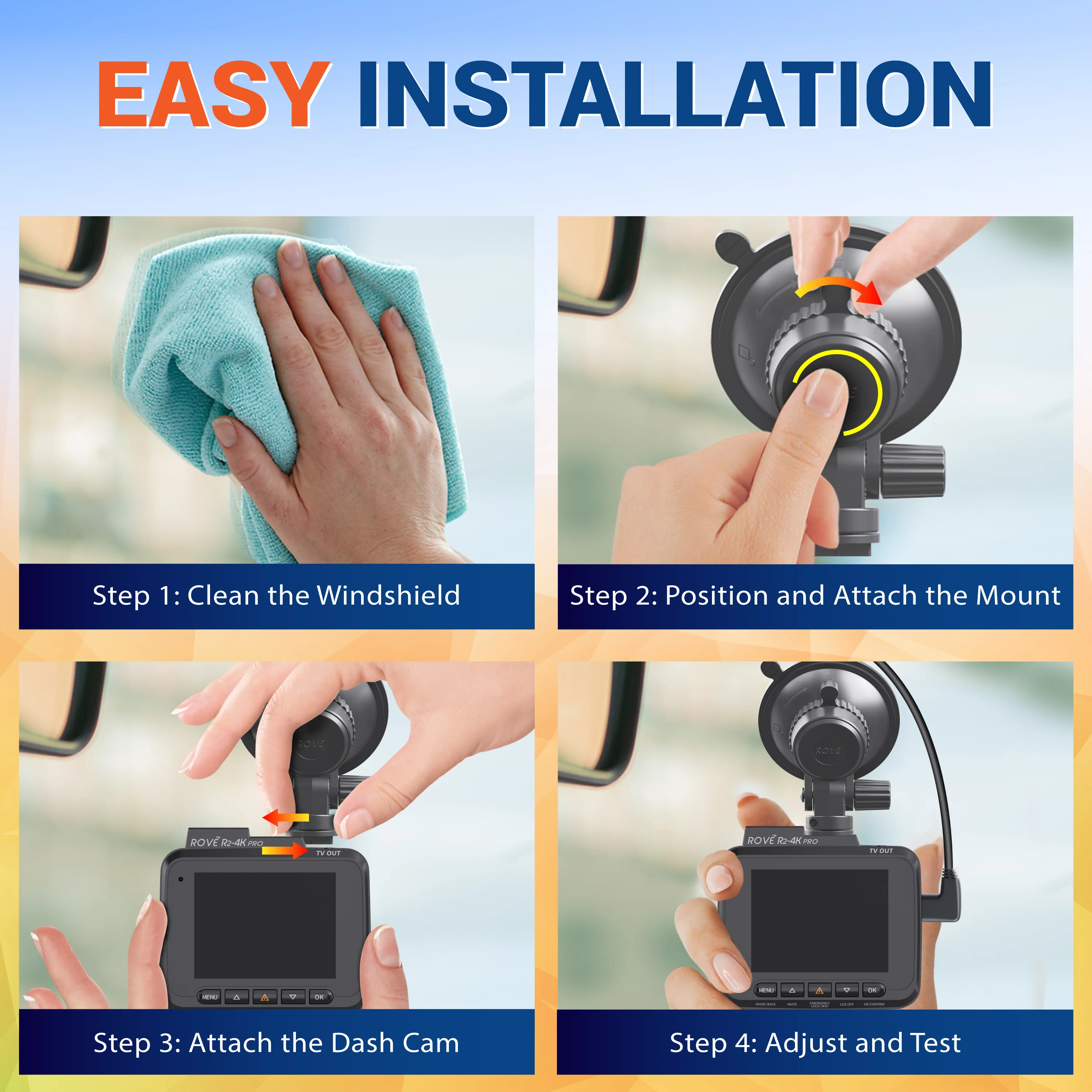 ROVE Suction Cup Mount for R2-4K, R2-4K PRO, R2-4K DUAL, and R2-4K DUAL PRO Dash Cam Models - Image 5