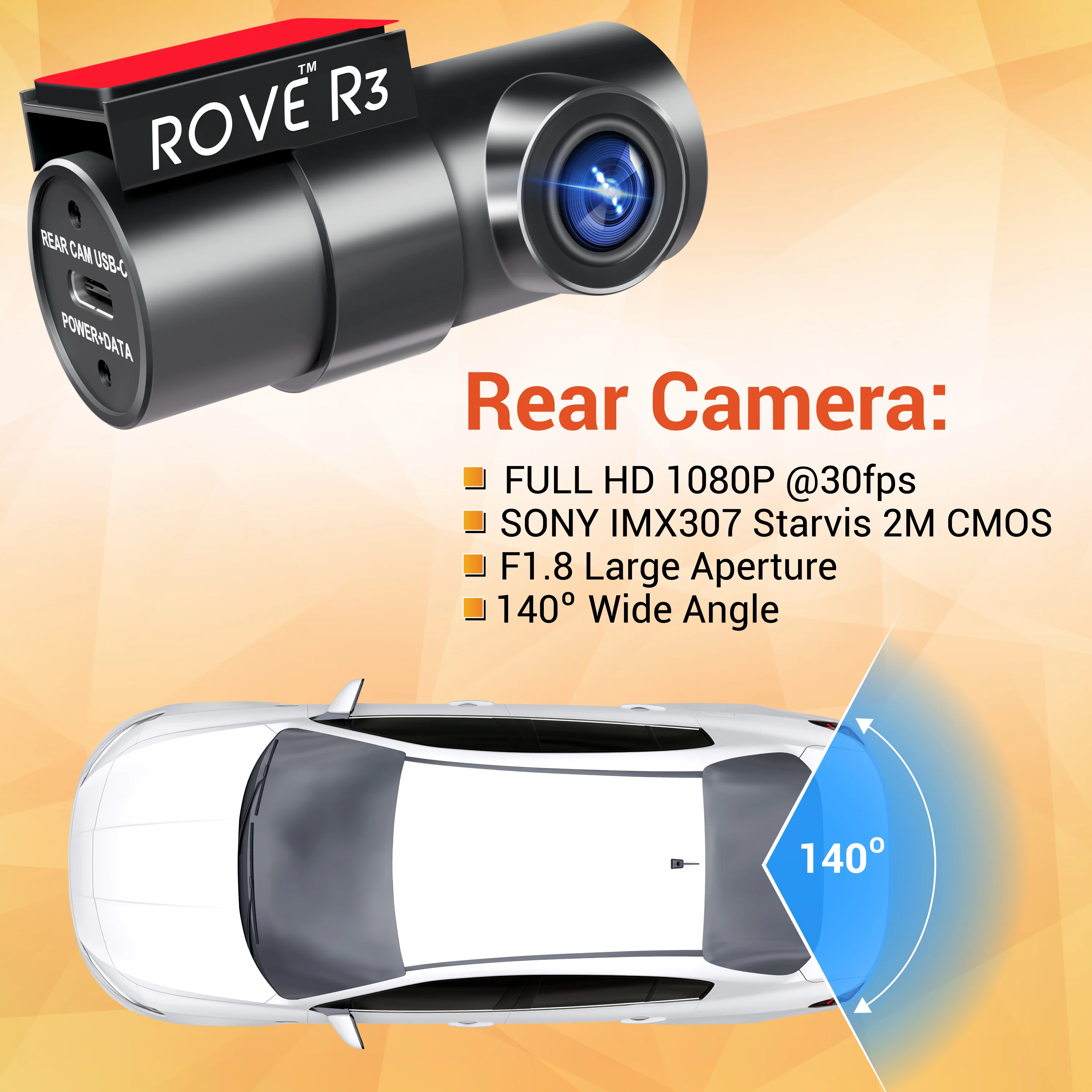 ROVE R3 Rear Cam with USB-C Port | Check Compatibility Image Before Purchasing - Image 3