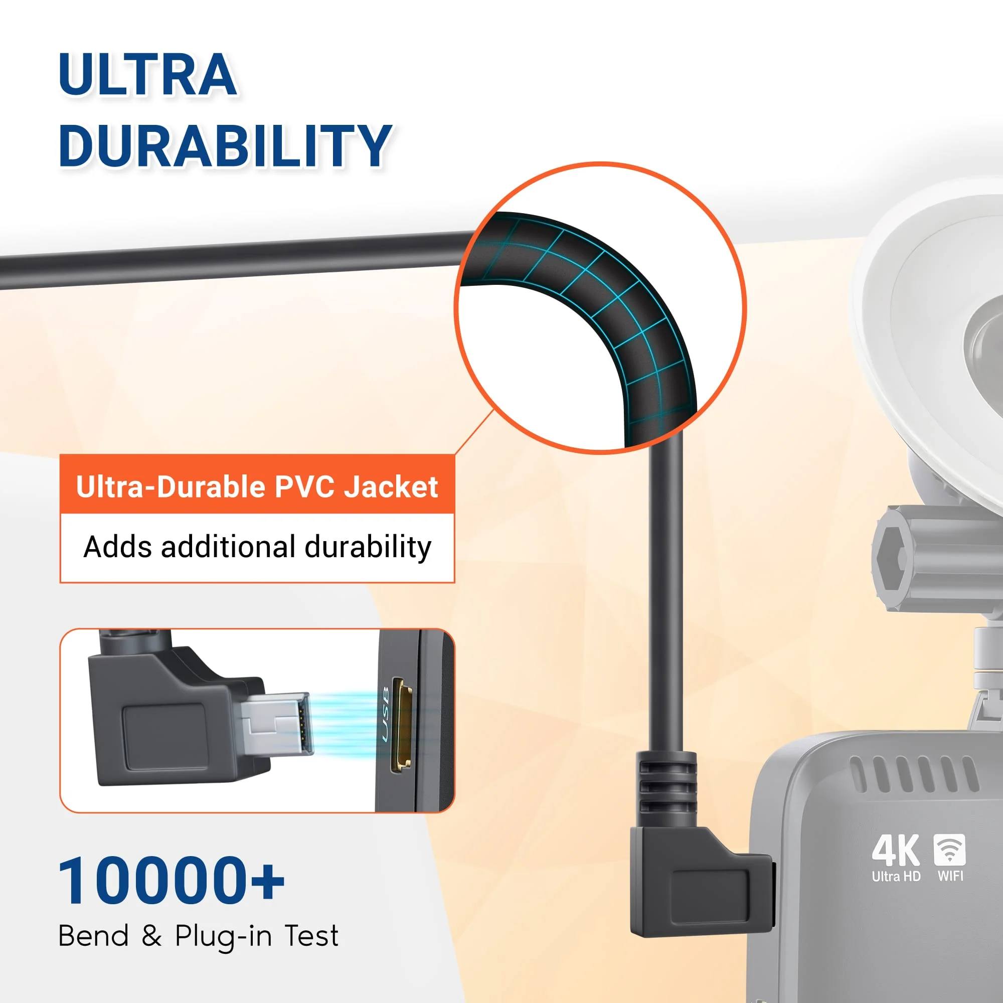 ROVE Ultimate 12ft Mini-USB Car Charging Power Cable for R2-4K Dash Cam with Mini-USB Port | Check Compatibility Image Before Purchasing - Image 4