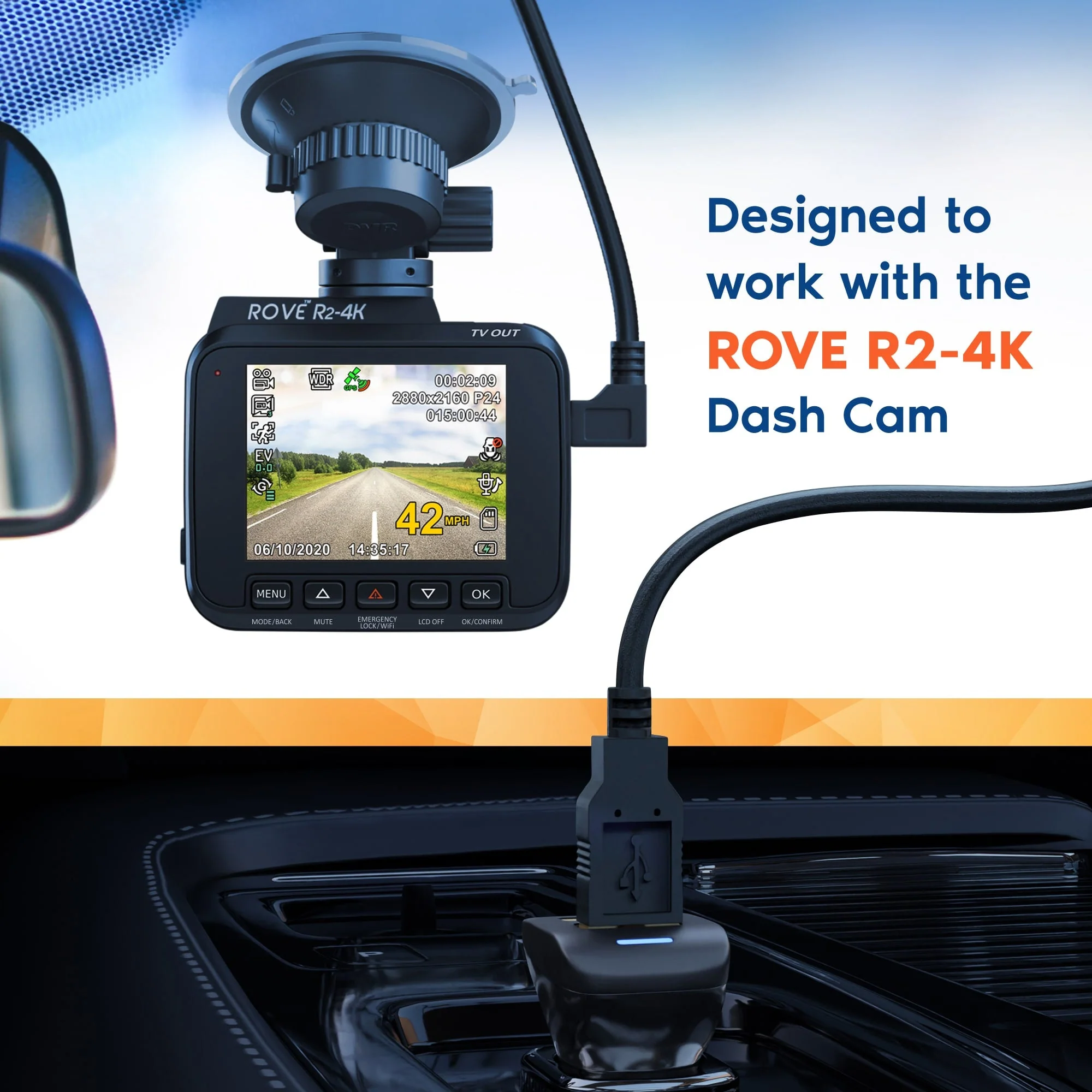 ROVE Ultimate 12ft Mini-USB Car Charging Power Cable for R2-4K Dash Cam with Mini-USB Port | Check Compatibility Image Before Purchasing - Image 6