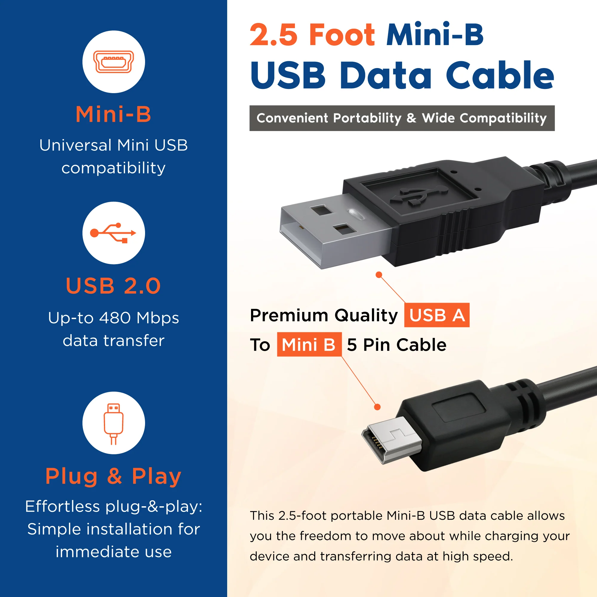 ROVE Ultimate 2.5ft Mini-USB Data Cable for R2-4K Dash Cam | Check Compatibility Image Before Purchasing - Image 3