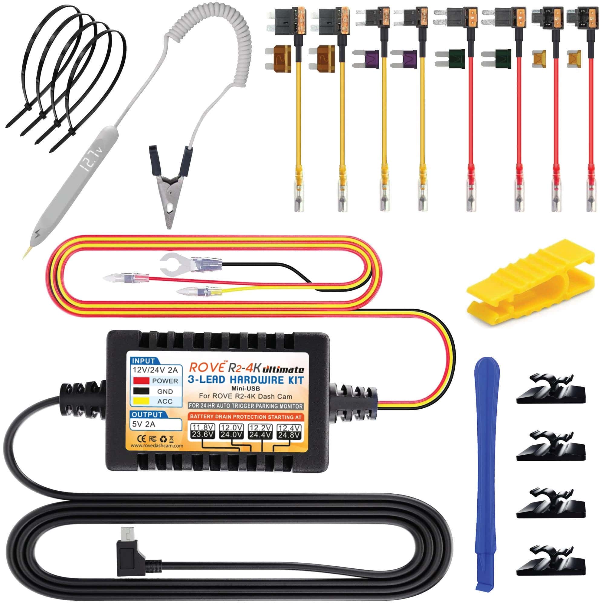 ROVE Ultimate 3-Lead Mini-USB Hardwire Kit for ROVE R2-4K Dash Cam with Mini USB Port | Check Compatibility Image Before Purchasing - Image 7