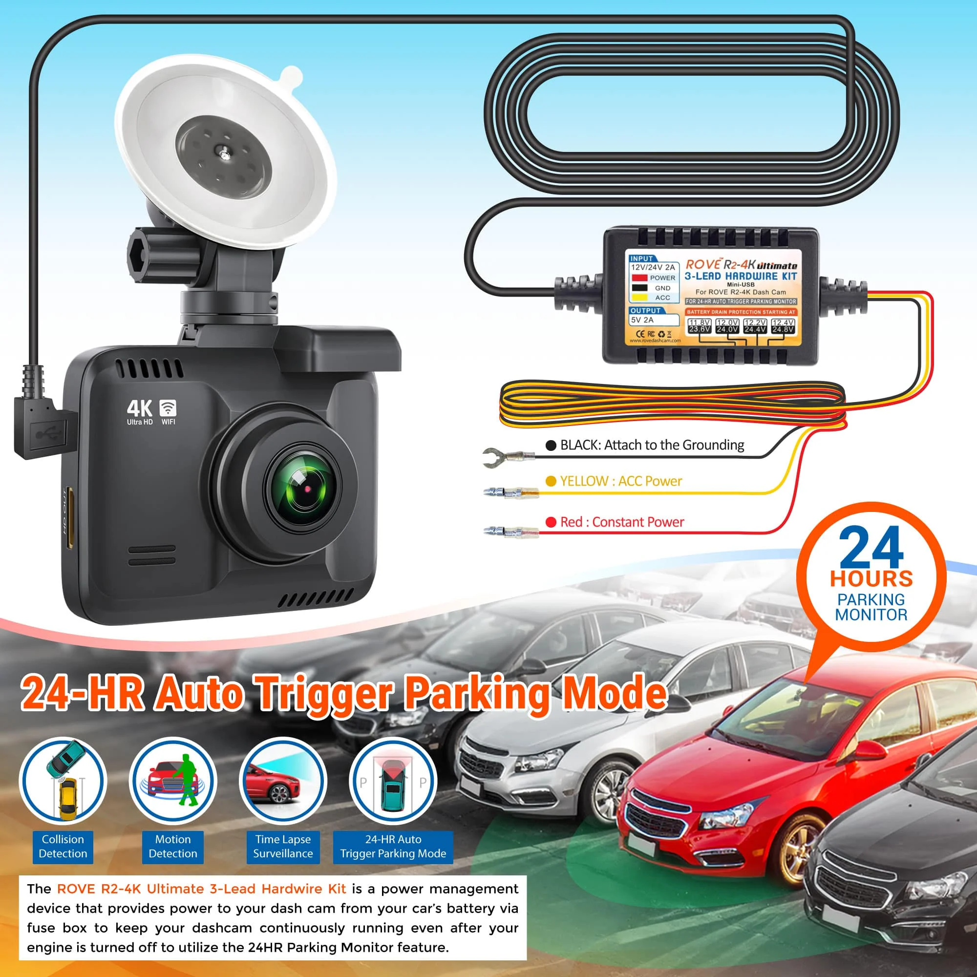 ROVE Ultimate 3-Lead Mini-USB Hardwire Kit for ROVE R2-4K Dash Cam with Mini USB Port | Check Compatibility Image Before Purchasing - Image 9