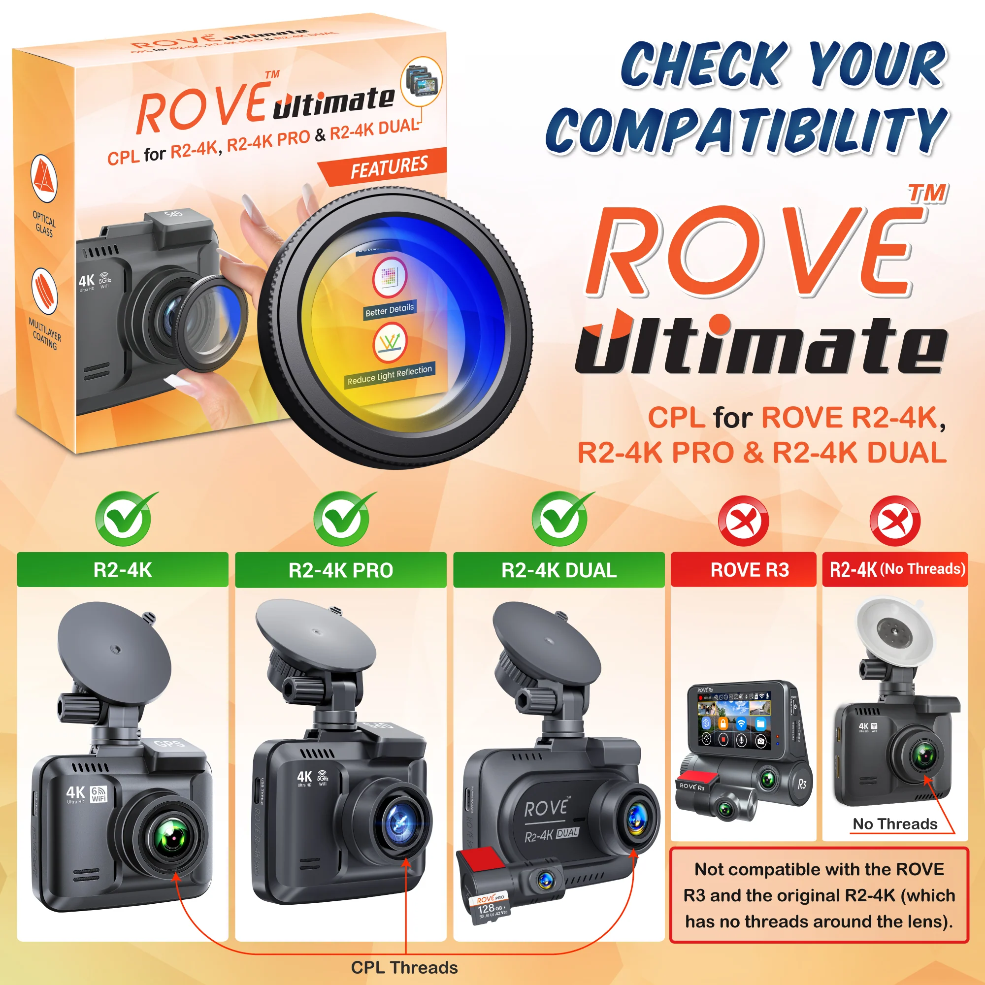 ROVE Ultimate CPL Filter [Open Box], Anti-Glare Circular Polarizer Lens for ROVE R2-4K, R2-4K PRO & R2-4K DUAL Dash Cam Models - Image 3